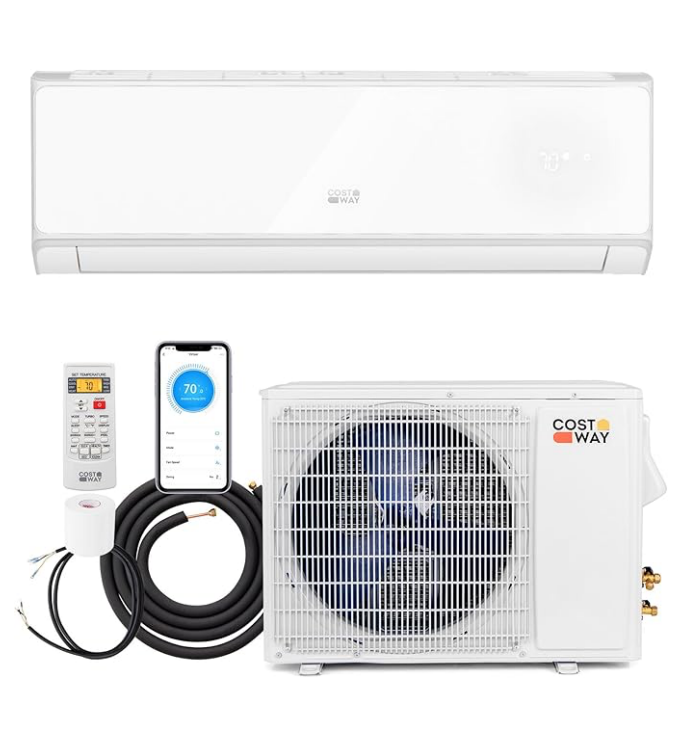 COSTWAY 18,000 BTU Mini Split AC & Heat Pump - R32 Gas, 208-230V, WiFi Yes, 21 SEER2